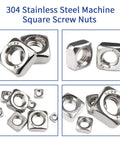 Top Grade 304 Stainless Steel Square Nuts Assortment Kit Including 139 Metric Machine Screw Nuts in various angles and sizes.