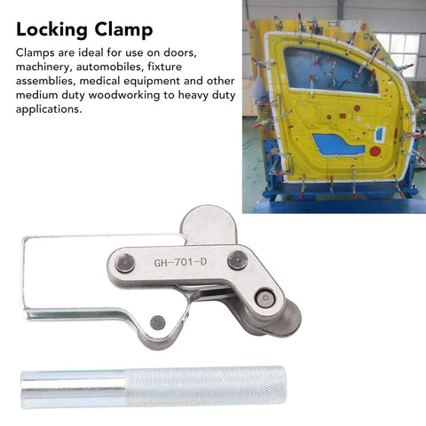 Locking clamp GH-701-D with door fixture, part of Beefy Heavy Duty Bench Clamp With Table Mount Locking System Delivers 1102Lb Clamping Force