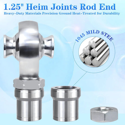 Slack Free 1.25 Inch Heim Joint Rod End Kit with left and right hand thread, featuring durable 1045 mild steel construction.
