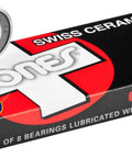 Bones Swiss Ceramic skateboard bearings, 8-pack, metal bearings with seals on black-red Bones Swiss box.