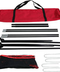Portable 10x7ft Golf Practice Net With Carry Bag For Indoor Outdoor Backyard Driving Hitting And Chipping Training Durable Frame Easy Setup For Home Golfers components including red carry bag, net, and stakes