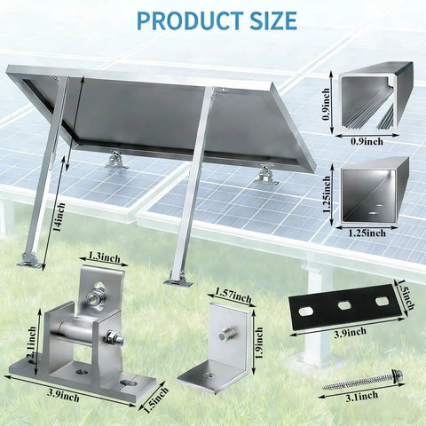 Adjustable Tilt Solar Panel Mount Brackets Aluminum Alloy For Flat Roofs RV Boats And Off Grid Installations Up To 400W Panels 15 To 30 Degree Tilt Mounting Support Silver Mount Only with dimensions shown