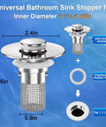 Front view: chrome sink stopper with removable stainless steel mesh basket; 2-pack; fits 1.1–1.45 in drains