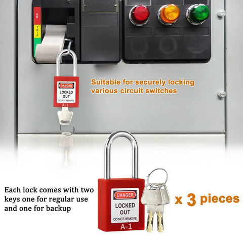Lockout Tagout Kit For Electrical Safety With Group Lockout Hasps And Padlocks, 15 Loto Tags, 3 Padlocks With Keys