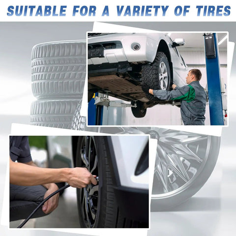 Mechanic working on car tire with 32 Pieces Double Seal Valve Stem Caps For High Pressure Tires Metal Flow Through Air Caps