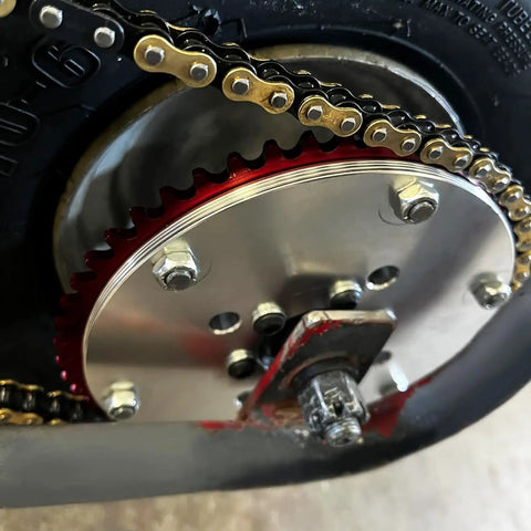Universal 35 Chain 53T Split Sprocket With Adapter for Predator 212cc installed on mini bike frame with steel bolts