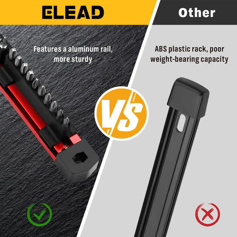 Comparison of 4 Piece Magnetic Slidable Drill Bit Holder With 160 Hole Storage, aluminum rail vs ABS rack durability