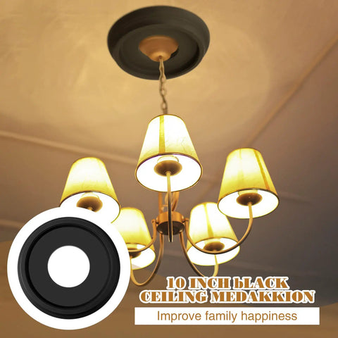 Two-Pack Black Ceiling Medallions for Light Fixtures, Ceiling Fans, and Chandeliers, 10 Inch Outer Diameter, Premium PU Material