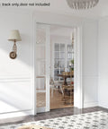 Eight Foot Sliding Pocket Door Hardware Kit With Aluminum Box Rail Track installed, view of white interior space