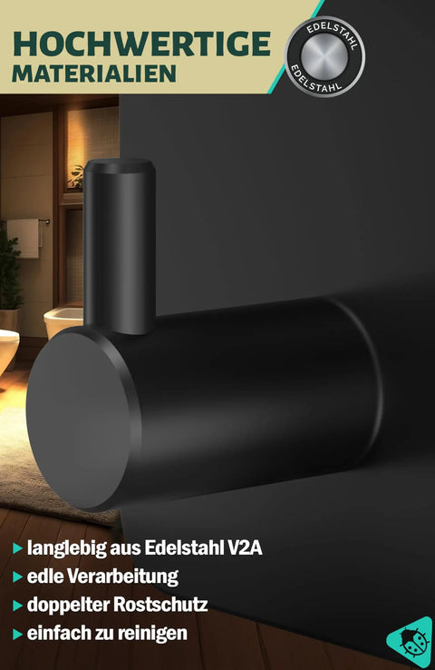 Top Shelf Black Self Adhesive Towel Hooks 6 Pack Stainless Steel Bathroom Wall Mount close-up of the adhesive hook.
