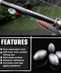 Egg Shaped Lead Fishing Weights Kit 20 Pieces One Tenth Ounce Oval Sinker Tackle For Saltwater And Freshwater Bass Fishing shown on a rod