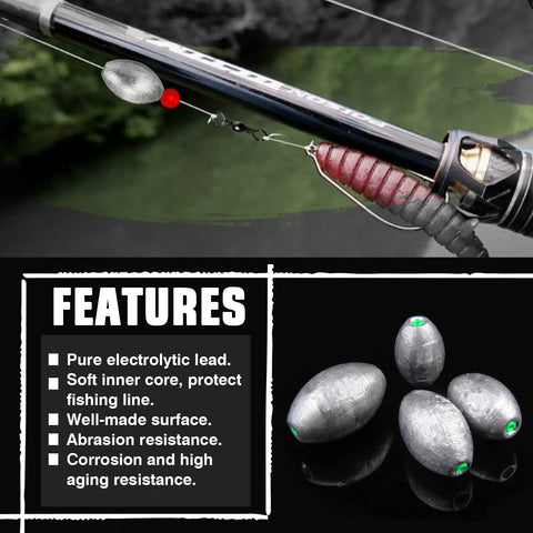 Egg Shaped Fishing Weights Kit Oval Drop Sinkers For Saltwater And Freshwater Fishing 15 Pieces One Half Ounce Go To Bass Tackle Set With Casting Sinker Weights on fishing rod with features list