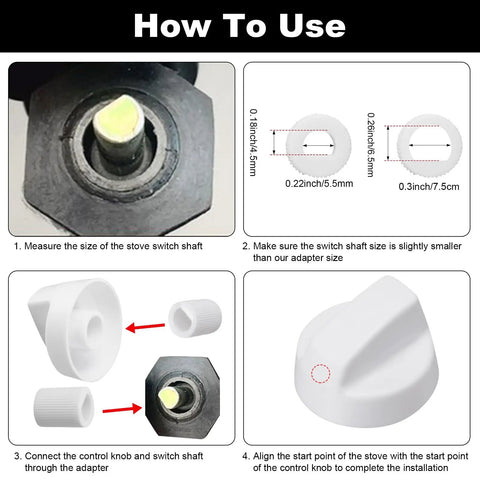 4 Pack Control Knobs Replacement Kit With 12 Adapters For Oven Stove And Range Universal Fit For RV Camper Kitchens Easy Install Durable High Heat Knobs