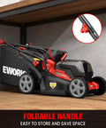Cordless 40V Lawn Mower With Dual 4.0Ah Batteries, foldable handle design shown for easy storage