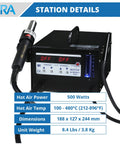 852A Pro SMD Digital Hot Air Rework Station With Vacuum Pickup Tool, display panel showing power settings, black unit.