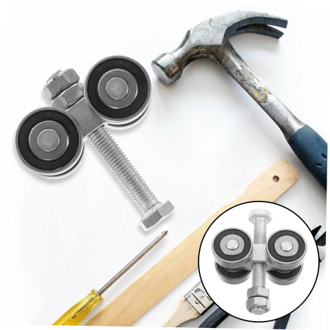 Heavy Duty Double Bearing Sliding Door Pulley Kit Built Tough To Roll Like Butter On Any Barn Door Track Or Closet Setup With Premium Stainless Steel Caster Wheels with tools.
