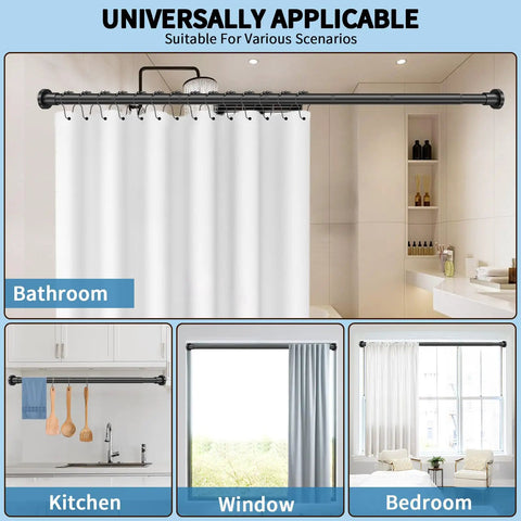 Black Adjustable Shower Curtain Rod 36 To 84 Inches Stainless Steel Non Rust Spring Tension No Drilling Non Slip Durable