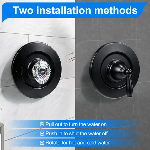 Upgrade Your Bathroom With This Sleek Shower Trim Kit Compatible With Moen T470 Chateau Tub And Shower Valve Featuring Easy Install Distinct Red Blue Indicators For Ultimate Water Control Style black matte trim kit shown in two installation methods