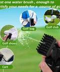 On Course Go-To Essential 2-Piece Golf Towel And Club Cleaner Set with handy brush cleaning various golf items.