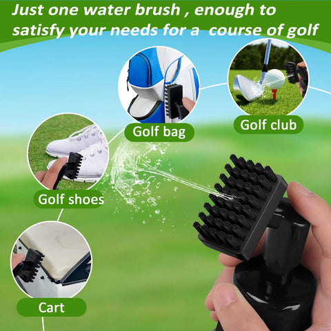 On Course Go-To Essential 2-Piece Golf Towel And Club Cleaner Set with handy brush cleaning various golf items.