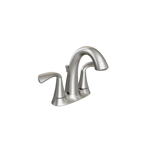 4 Inch Centerset Bathroom Faucet with Speed Connect Drain Satin Nickel Finish Brass Spout Ceramic Disc Valve Metal Lever Handles
