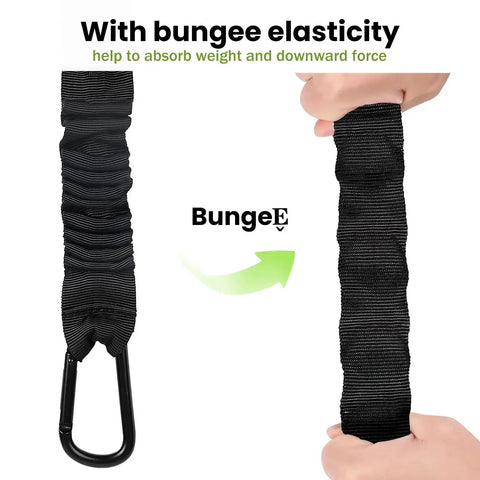 Heavy Duty Trimmer Strap Harness For Weed Eater With Upgraded Elastic Part And Metal Clasp All Day Comfort Shoulder Pad Compatible With EGO And Greenworks String Trimmers Leaf Blowers And Shrub Trimmers showing elastic part.