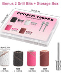 190 Piece Nail Drill Sanding Bands And Drill Bits Kit with 80 120 180 240 Grits in storage box