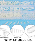 Top Shelf 360 Piece M5 Nylon Phillips Countersunk Head Machine Screws Kit With Hex Nuts And Washers In White assorted screws in storage box.