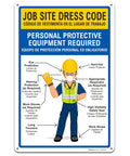 12 By 18 Inch Must Have Bilingual Job Site Dress Code Sign With English And Spanish PPE Warning Durable 0.055 Inch Polyethylene Plastic