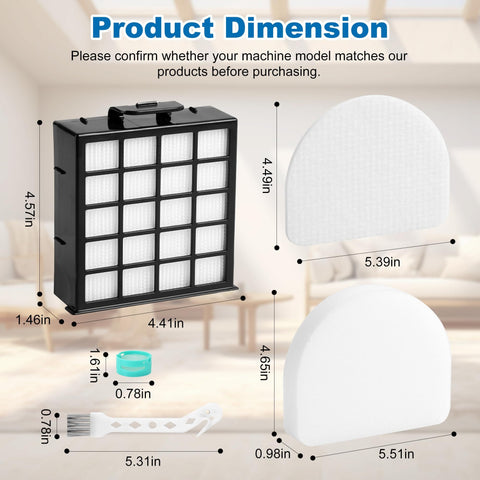 PowerDetect Vacuum Filter Kit Replacement dimensions shown with HEPA, foam, felt filters and tools for AZ4002 AZ4000 AZ4002W