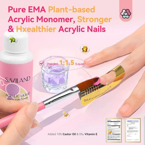 Acrylic Nail Kit With Drill For Beginners All In One Gel Nail Set With UV Light 3 Color Gel Polishes Base And Top Coat Nail Tools Decorations And Nail Art Powder For Home Salon Use Christmas Gift, showing acrylic monomer and nail application.