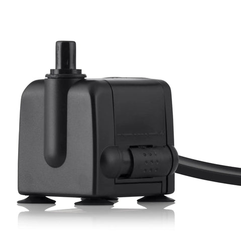 Submersible Fountain Pump 120 GPH for ponds, fountains, and birdbaths, showing oil-free ceramic impeller and compact size.