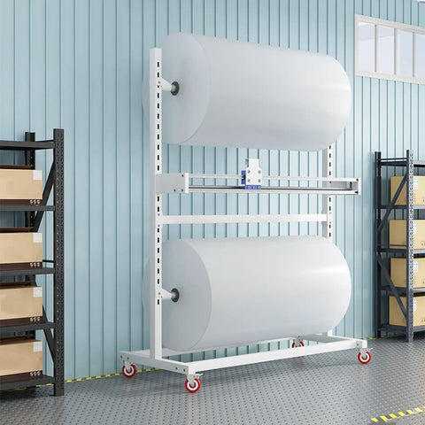 Freestanding Bubble Wrap Roll Dispenser With Manual Cushion Foam Holder For Shipping Supplies And Moving Gear Easy One Hand Operation in warehouse.