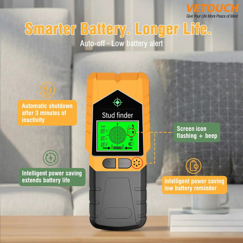 Zero Guesswork Required On This Built Tough 6 In 1 Wall Scanner Plus Stud Detector Featuring Easy LCD Screens And Audible Alerts For Finding Wood Metal Ac Wires And Pipes Inside Ceilings Or Walls Orange