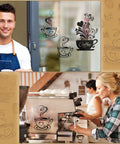 Four Piece Coffee Kitchen Wall Decal Set Removable Vinyl Wall Art Black Coffee Cup Designs for Home Cafe Shop in use