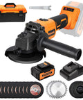 21V Cordless Grinder Kit Featuring 4 Inch Blade 10000 RPM Brushless Motor 4Ah Lithium Battery And Quick Charger