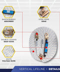 Tough As Nails 50Ft Vertical Lifeline Assembly With Auto Lock Rope Grab And Heavy Duty Safety Lanyard features steel grab, snap hook, and polydac rope.