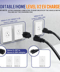 Portable Tesla Ev Charger Built For Home Level 1 And 2 Quick Charging 16 Amp 25 Foot Cable ETL Certified with NEMA adapters.