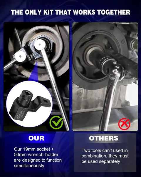 Comparison of No Nonsense Pro Grade Harmonic Balancer Socket 19mm and 50mm Crank Pulley Wrench Kit usage on Honda engines.