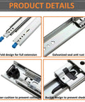 Workhorse Grade Full Extension Drawer Slides Secured With A Dead Easy Lock And Smooth As Silk Glide Heavy Duty Three Piece Rail Kit, detail view showing components.