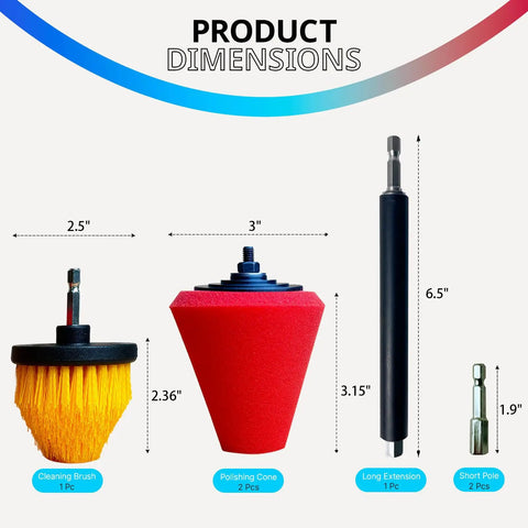 Dimensions of Drill Bit Cone Polisher Pro Grade Kit With Memory Foam Cone Sponge for easy hand drill polishing and oxidation removal