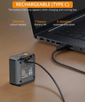 Heavy Duty Digital Angle Finder With LED Rechargeable Power charging via Type C cable next to a laptop on wooden surface.