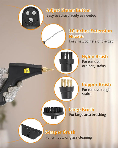 Beast 1500W Steam Cleaner Handheld Portable For Home Kitchen And Auto Detailing accessory nozzle and brush attachments