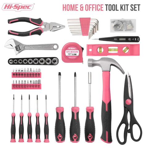 Pink 54 Piece Home DIY Tool Kit Set For Women Beginner Friendly Hand Tools in a Portable Toolbox Case For Home Office And Everyday Repairs