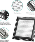 Top Shelf Stainless Steel Shower Drain Hair Catcher That Stops Bathroom Clogs Cold features chrome plating, rubber ring for stability, and square design.