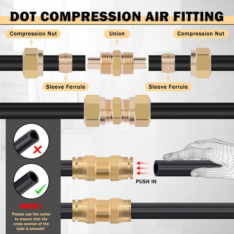 CheeMuii 80‑pc brass DOT air line fittings kit; push‑in and compression unions for 1/8–1/2 in hoses.