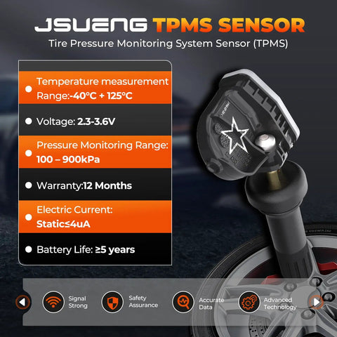 Brand New 315 Mhz Tpms Sensor Straight Swap Tire Pressure Monitoring System For Gm C6 Platform displaying specifications and design.
