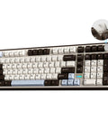 Clean 96 Percent Layout Wireless Mechanical Keyboard With Hot Swappable Switches And Playful Cat Metal Knobs Dedicated Number Pad in Coffee Brown Finish.