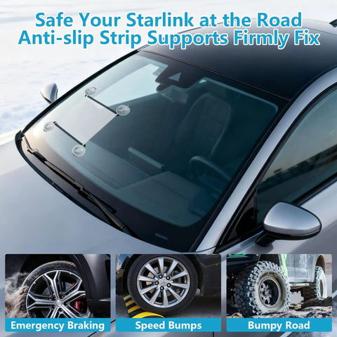 Starlink Mini Suction Cup Mount With 3 In 1 Car Charger For Cars Trucks RVs Boats And Road Trips installed on car windshield