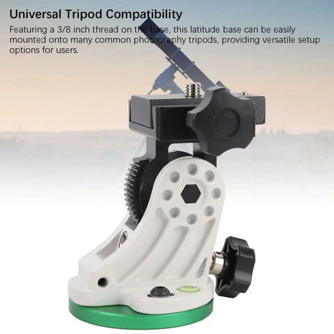 Night Sky DSLR Tracking Mount with 90° Equatorial Wedge, aluminum, showing 3/8 inch thread compatibility for tripods